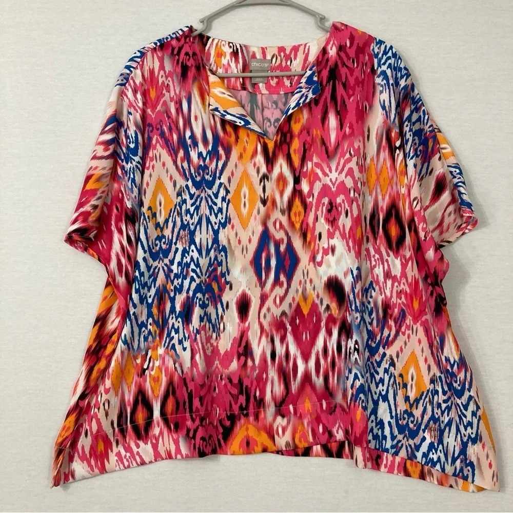 Chico's Pink Blue Abstract Soft Lightweight Oversize Top size Large 2